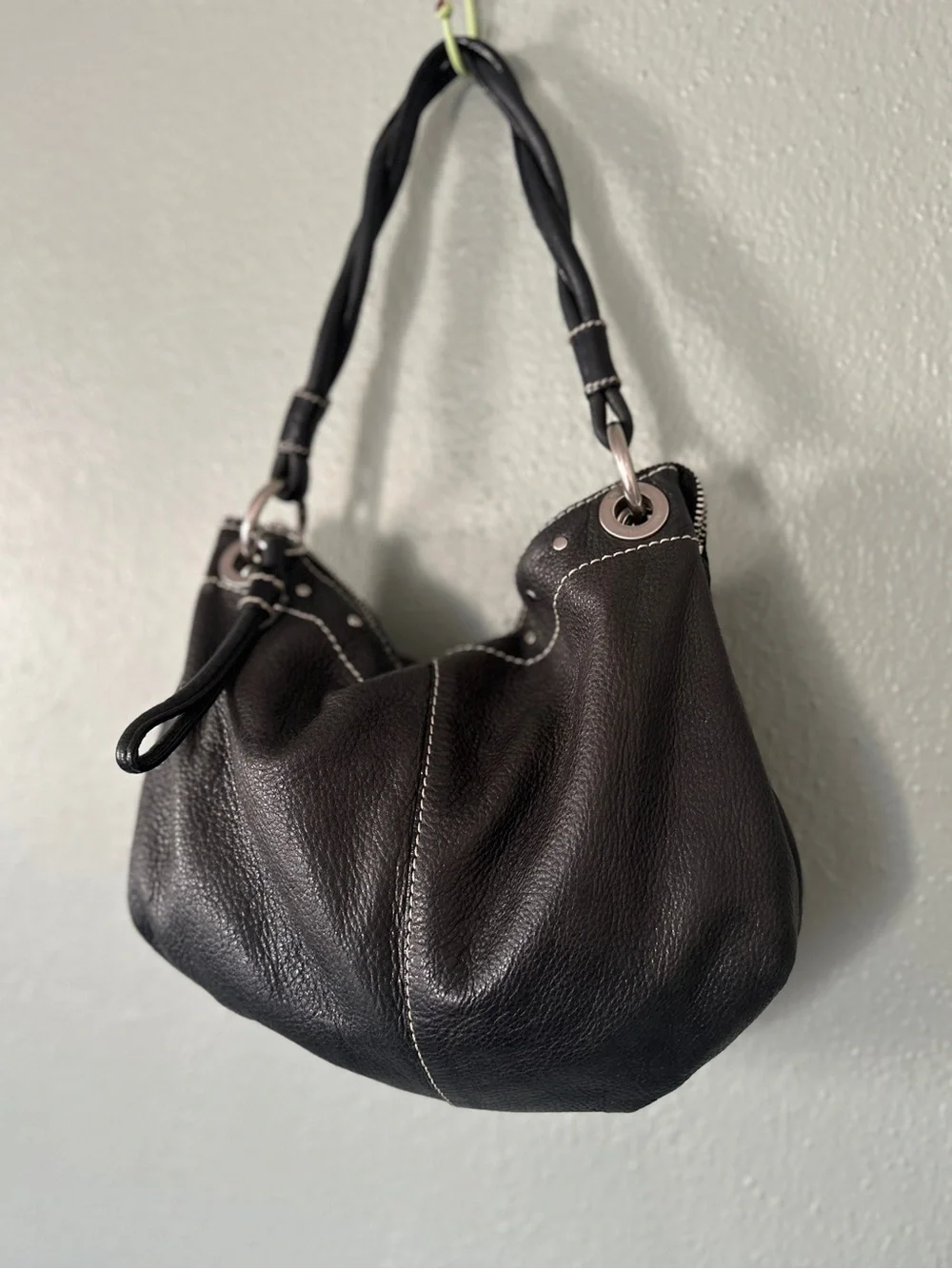 vintage FOSSIL Black Pebbled Leather Slouchy Hobo Shoulder Bag 75082 - EUC